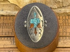 Vintage Navajo Native Sterling Turquoise Coral Peyote Bird  Ring sz 6--2210.26 picture