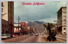 Vintage Glendale California Brand Avenue Street Scene Postcard 1961 picture