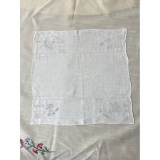 Antique 1920s Linen Handkerchief White Embroidery Floral Wedding Bridal Hanky picture