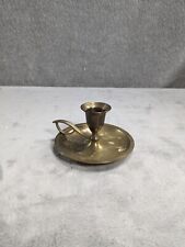 Vintage Solid Etched Brass Small 3x4 Finger Hole Handle Candle Holder picture