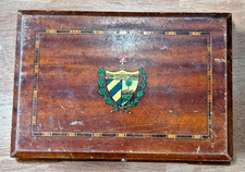 RAREST VINTAGE CIGAR HUMIDOR Wooden REPUBLIC IN ARMS SHIELD 1920s EMPTY MACHADO picture
