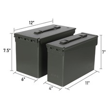 Green Metal Ammo Storage Boxes 2pcs (1) 30 Cal Ammo Cans & (1) 50 Cal Ammo Cans picture