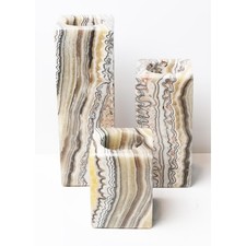 Mexican Zebra Onyx Candle Holders, Graduated Set of Three picture
