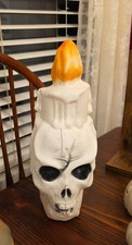 Rare Vintage Skull Candle Skeleton Halloween Blow Mold 13 1/2