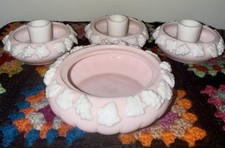 Vintage Ardalt Japan Pink Porcelain Candle Holders Pair Grapes Leaves picture