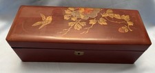 Vintage Occupied Japan Lacquer Box Stenciled Bird Floral Decor 12.75” picture