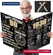 Turypaty Large 90th Birthday Card With Envelope for Men Women, 1936 Black Gold H picture