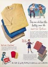 Hanes Suedeknit Sportswear c1940s Original Print Ad Baseball Basque Shirts picture