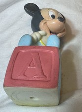Vintage 1992 Playskool Walt Disney Baby Mickey On a Block Squeeze Squeak Toy. picture