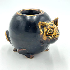 Vint Tozai Chunky Fat Cat Terracotta Folk Art Votive/Candle Holder picture