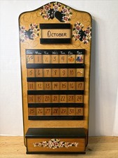 VTG Handmade Wood Perpetual Calendar Hand Painted Country Folk Art Wall Decor picture