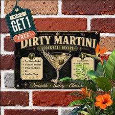 Classic Dirty Martini Cocktail Guide Metal Sign Vintage Kitchen Decor 8x12 picture