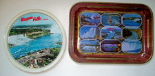 Two Vintage 1970s Niagara Falls Canada Serving Trays -One Round, One Rectangular picture