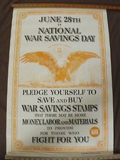 WORLD WAR 1 ORIGINAL NATIONAL WAR SAVINGS DAY BALD EAGLE LIBERTY TORCH POSTER picture