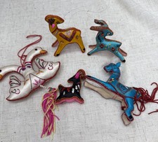 Vtg Mini Chinese Handcrafted Satin Silk Fabric Horses Ram Ducks Figures Lot of 5 picture