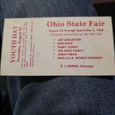 COLUMBUS OH Vintage Ticket OHIO STATE FAIR Youth Day 1966 Miss USA  Bob Hope  picture