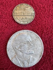 Vintage USSR Soviet Lenin Table Medals Lot (2 Pcs) Commemorative Desk Badges picture