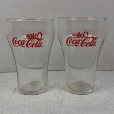 Vintage Coca-Cola Glasses Set of 2 Red Script Logo Coke Bell Shaped 5” Tall picture