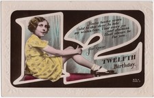 Antique Postcard 12th Birthday Girl Hand Coloured RPPC Great Britain picture