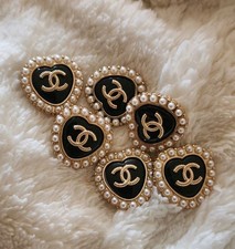 STAMPED Chanel lot of 6 Designer Pearl Black Button Metal 23mm picture