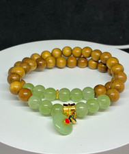 8-9mm Golden Phoebe Wood Prayer & jade Bead Bracelet (E06) picture