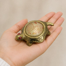 Brass Vastu Tortoise Statue with Shree Yantra, Feng Shui Home Indian Decor picture