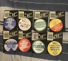 Vintage “Hot Buttons” Funny Pin Back Buttons Lot of 8 Total Pins picture