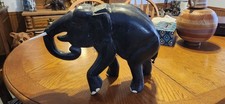 Vintage Ebony Wood Hand Carved Elephant Large And Heavy  picture
