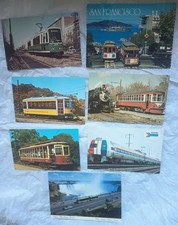 Lot of 7 Vintage Postcards Trolleys Trams Streetcars People Movers AMTRAK Train picture