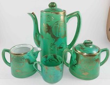 ANTIQUE JAPAN MEIJI TAISHO EIRAKU PORCELAIN GREEN DRAGON GOLD TEA COFFEE SET picture