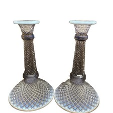 VTG Rare Westmoreland English Hobnail Lilac Opalescent Candle Holders TALL 8