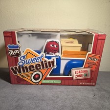 M&M's New Sweet Wheelin Red's Garage Red Pickup Candy Dispenser Yellow Mechanic picture