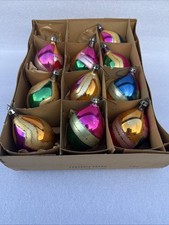 (10) ~ Rare Striped Swirl Raindrop Fantasia Poland # 34 Glass Christmas Ornament picture