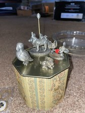 ⁠Lot of 4 Vintage Pewter Figurines - Carousel Lion, Mice w/ Heart, Puffin, Bunny picture