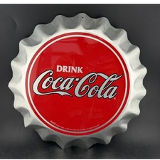 Vintage 1999 Coca-Cola Metal Bottle Cap Wall Sign-11.5 Inch, Red Silver Decor picture