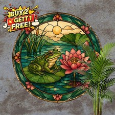 Frog Lotus Suncatcher Garden Sign Metal Tin Sign Vintage Outdoor Decor 8x8 picture