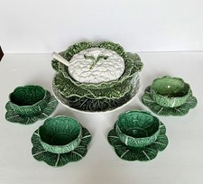 Vintage Portuguese Majolica Cabbage Cauliflower Soup Tureen 11 Pc Bowl Set picture