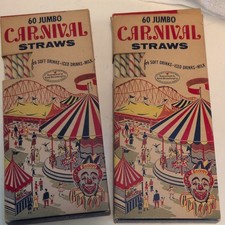Vntg Carnival 60 Jumbo Straws Boxes w/ Striped Paper Straws, Multicolor Soda  picture