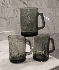 SET OF 3 Vintage 1970s McDonalds Smokey Grey Glass Mug Ronald McDonald Football picture