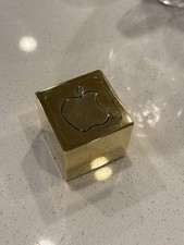Rare Vintage Apple Computer Brass Cube Paperweight Gift 1983 picture