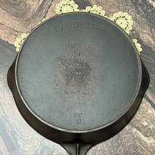 Rare Block Logo Favorite Piqua Ware #7 Cast Iron Skillet, Restored, FLAT NO SPIN picture