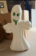 Vintage Ghost Blow Mold Figurine, White/Green Matte Plastic Halloween Decor picture