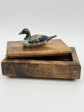 Folk Art Handmade Wooden Duck Decoy On It Trinket Box Vintage Solid picture