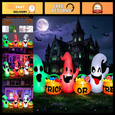 8ft Halloween Inflatable Ghosts with Trick or Treat Pumpkin Candy Bags - Yard De picture