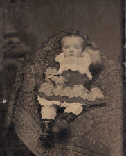 1870s Baby Cheek Tint Soft Sole Shoe on Textile Blanket 1/6 Plate Tintype picture