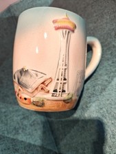 Authentic Vintage Ceramic 1962 Worlds Fair Mug W/3D Space Needle Relief picture