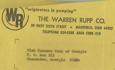 1968 Warren Rupp Co Mansfield Ohio Fish Farmers Corp Thomaston GA Invoice 429 picture