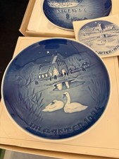 VTG Bing Grondahl Christmas Plates Lot 11 Jule Aften 1966-1984 Denmark Cobalt picture