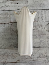 LENOX  MERIDIAN VASE Ribbed with Flared Top Gold Trim Top Bottom Rim picture