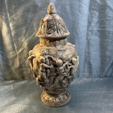 Vtg Capodimonte Style Lg Cherubs Angels Iridescent Porcelain Urn Vase Lidded picture